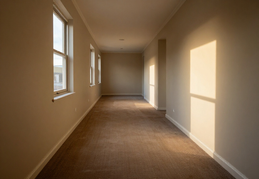 Same Potts Hill living room after water extraction and drying, with clean, dry carpets
